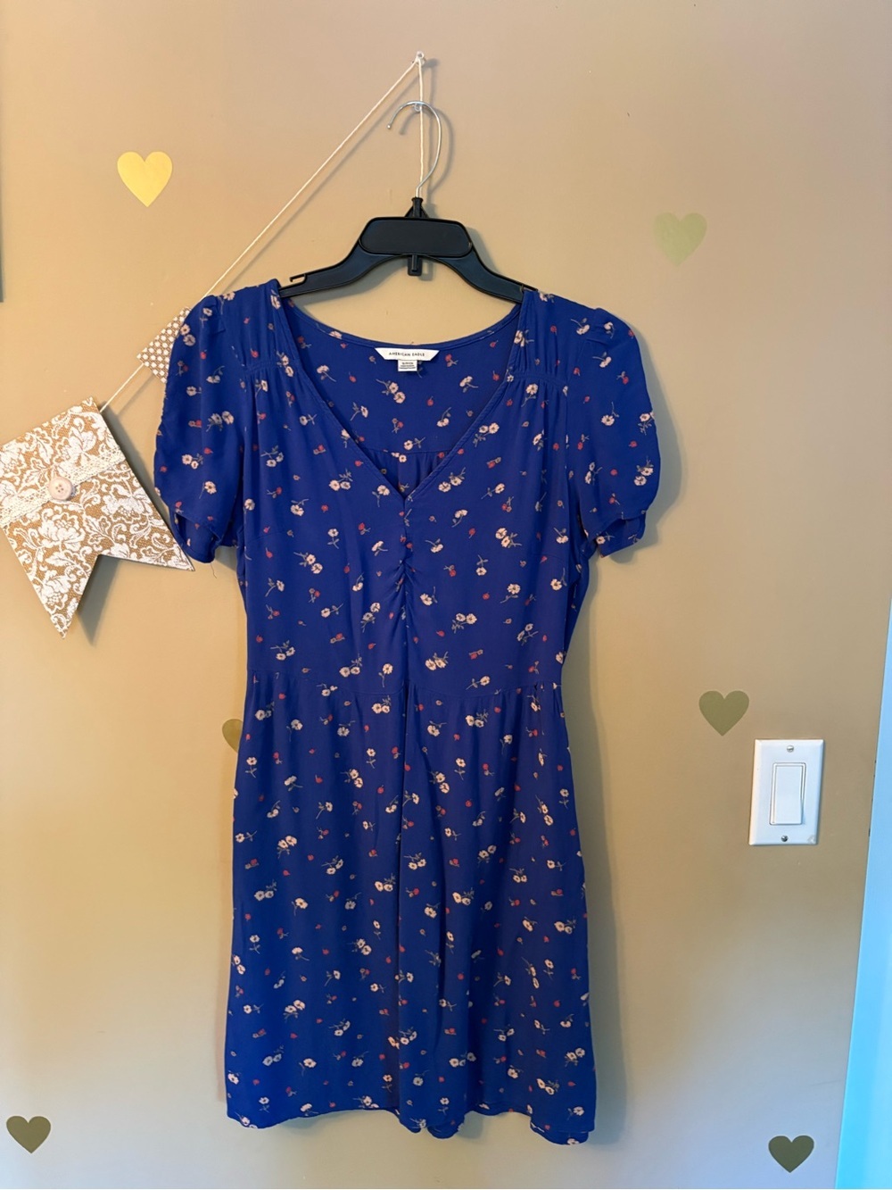 American Eagle Floral V-Neck Mini Dress - Royal Blue Ditsy Print - Picture 2 of 11